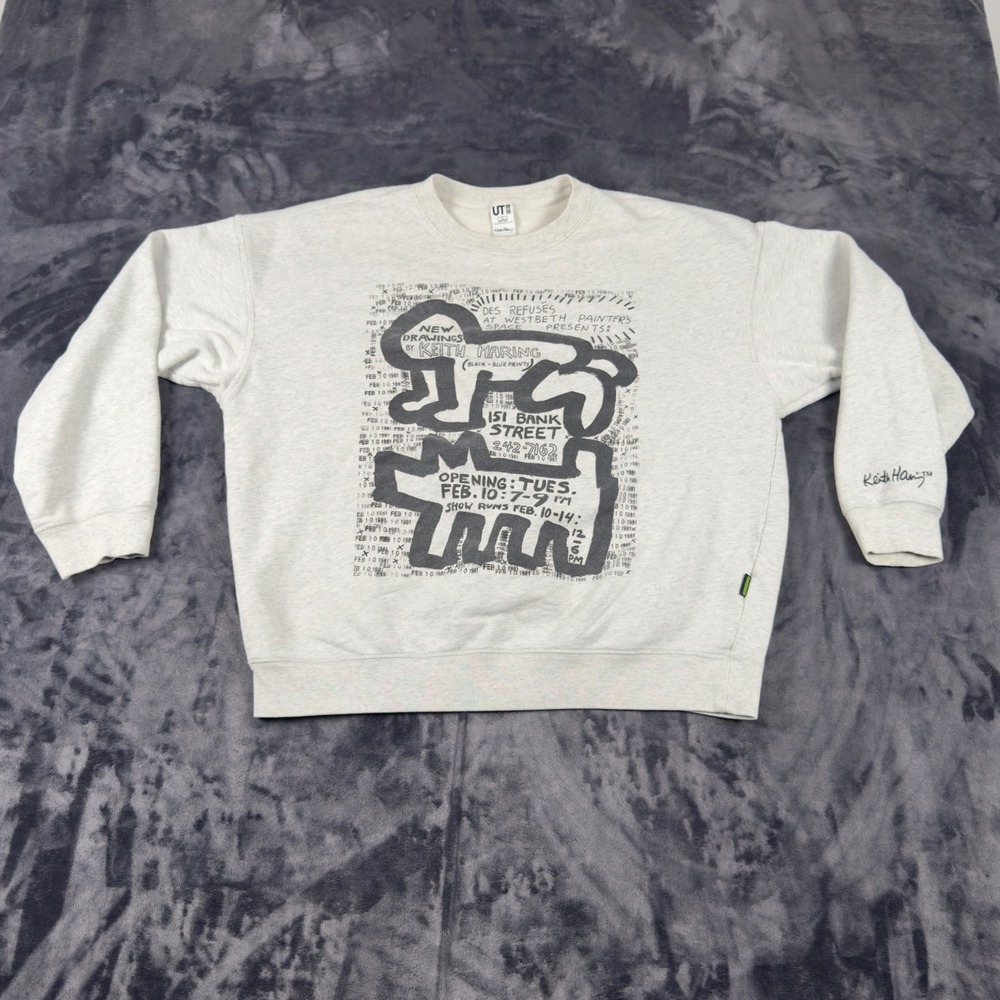 Uniqlo Sweatshirt Mens L Gray Keith Haring Graphic Art UT Pullover 422311